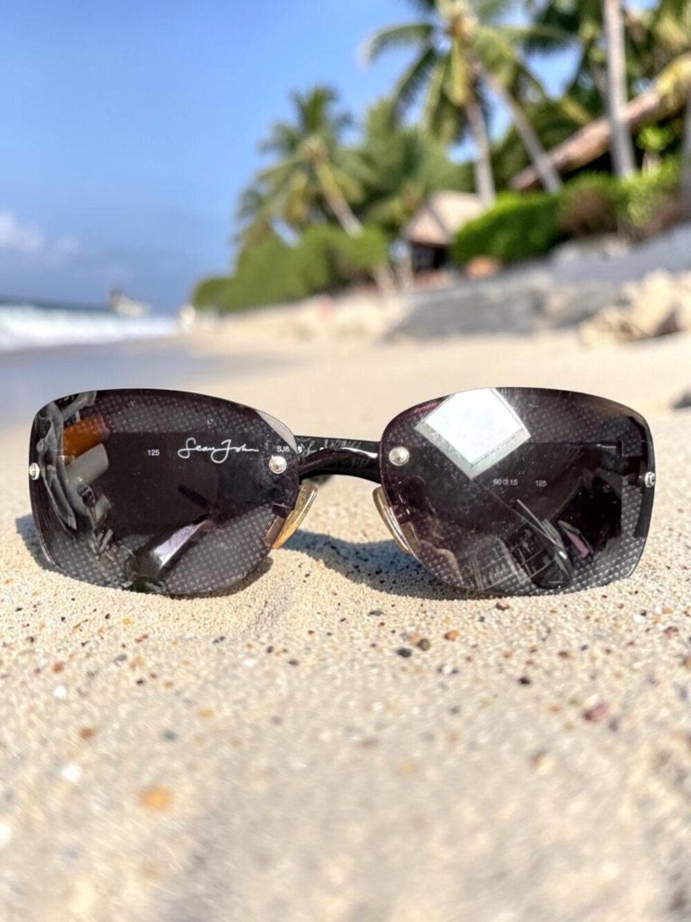 Sean John Rimless Shield Sunglasses Brown Gradient Y2K Wrap Shades SJ803S